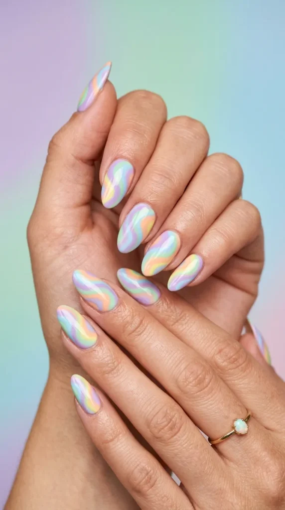 Pastel Rainbow Swirl Nails