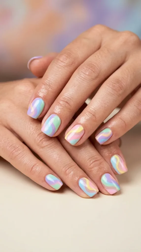 Pastel Swirl Abstract Nails