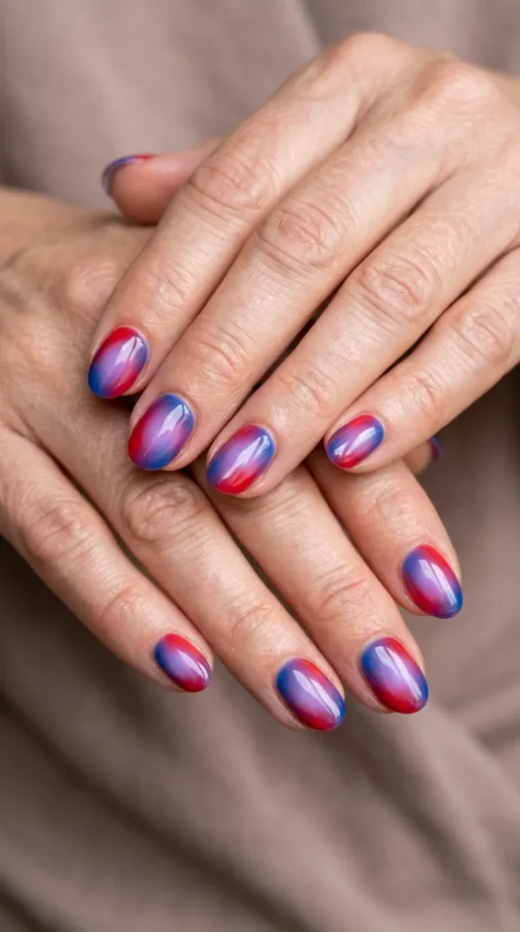 Patriotic aura nails (red and blue soft glow blend)