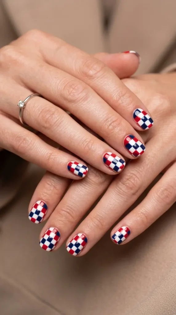Patriotic checkerboard nails in mini squares