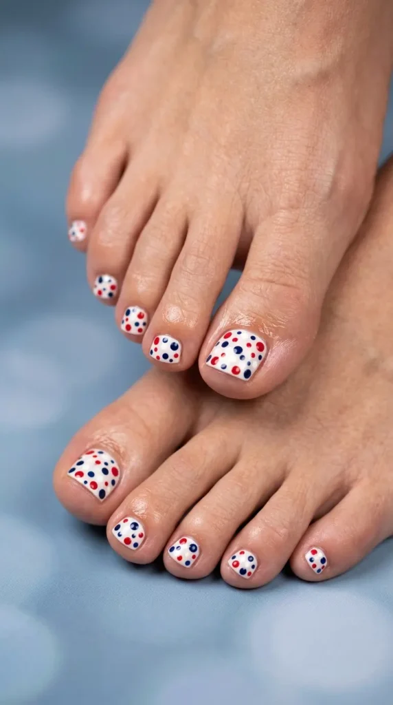 Patriotic polka dot Toe nails