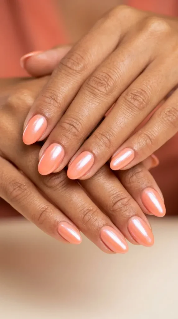 Peach coral glazed donut nails