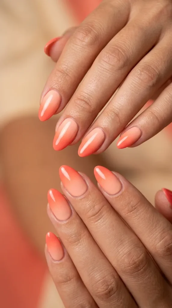 Peach Coral Ombré Nails