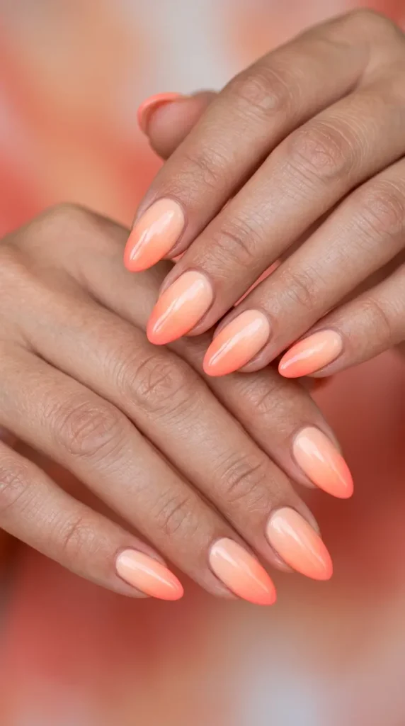 Peach pastel neon blend nails