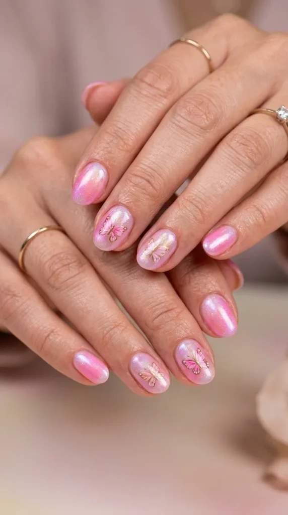 Pink Butterfly Aura Nails