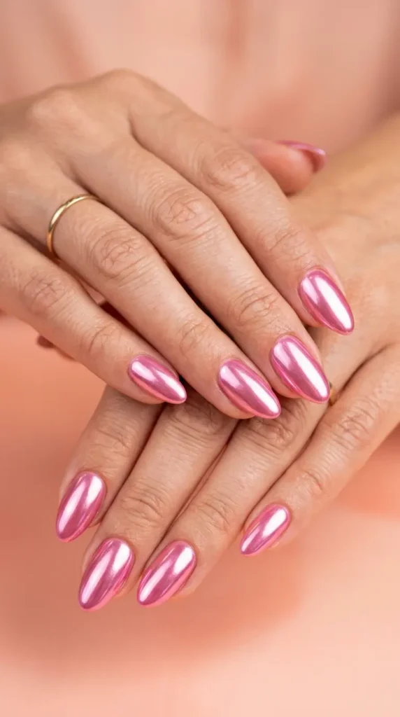 Pink Chrome Summer Gel Nails