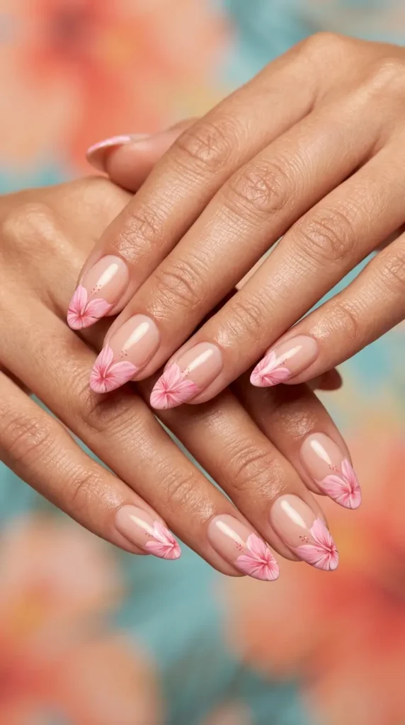 Pink hibiscus French tips
