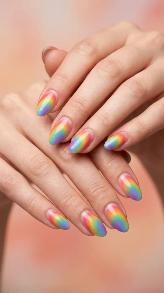 Rainbow aura glow nails