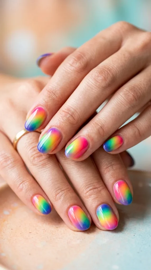 Rainbow Aura Gradient Nails
