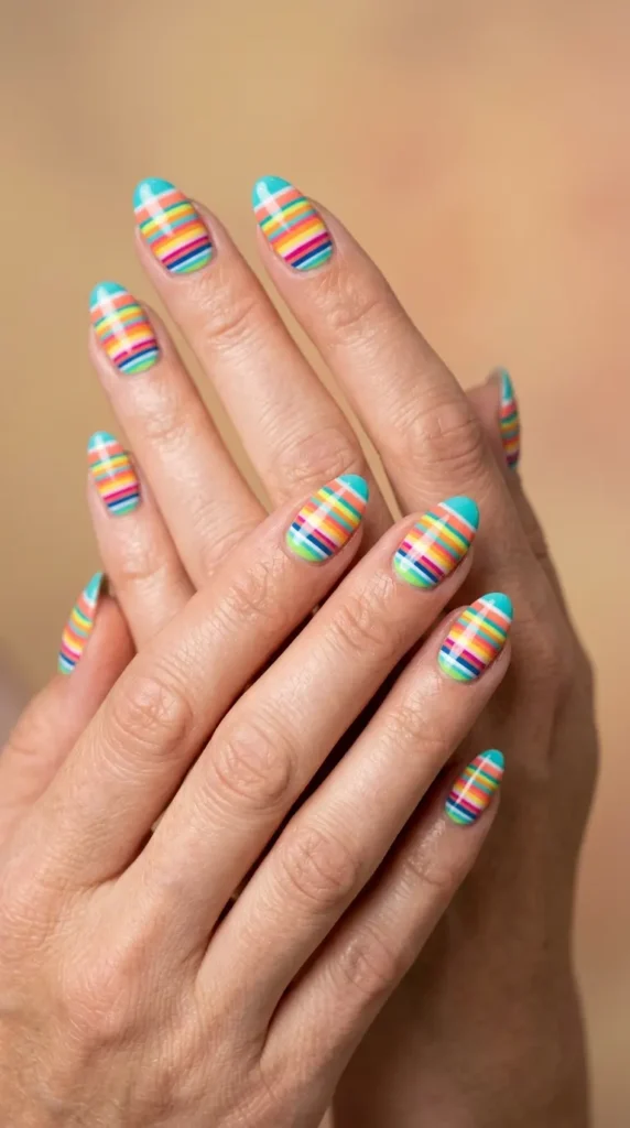 Rainbow beach stripe nails