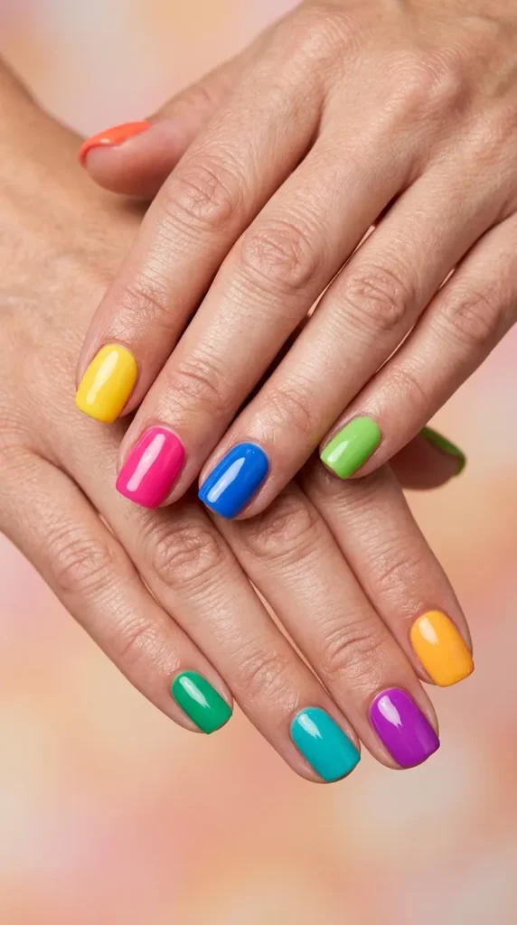 Rainbow mismatched accent nails