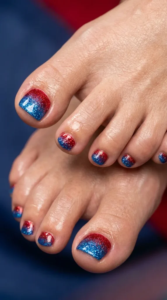 Red blue glitter fade Toe