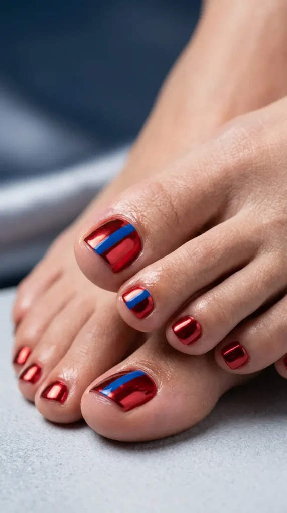 Red chrome with blue stripe Toe
