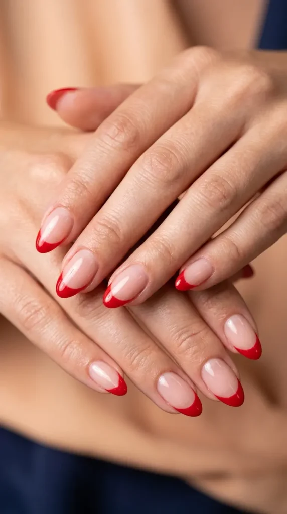 Red French tips on natural sheer base