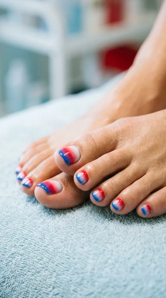 Red white blue ombre Toe fade