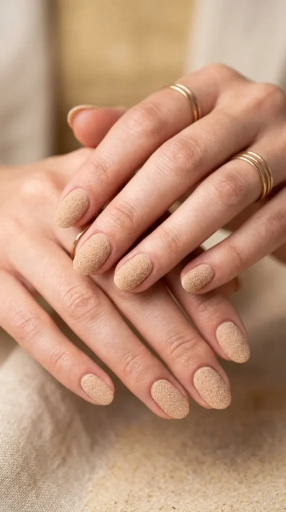 Sandy nude textured beach nails