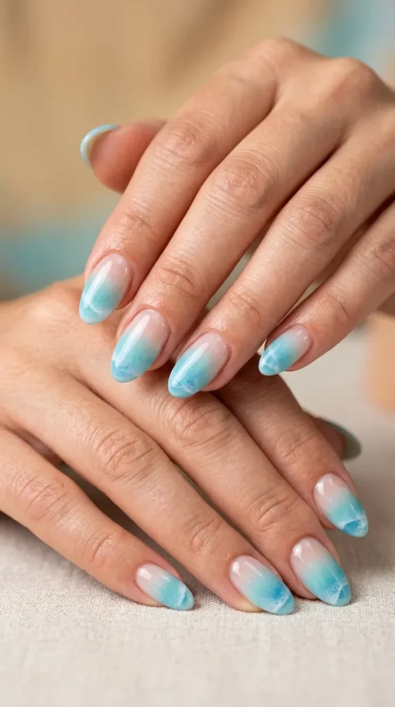 Sea wave French fade nails