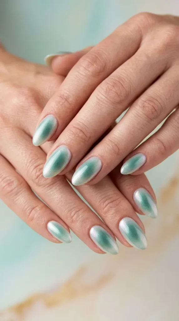Seafoam green aura nails