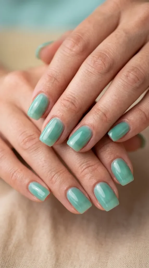 Seafoam green jelly nails