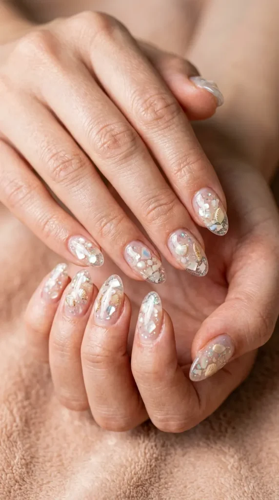 Seashell embedded jelly nails (clear base)