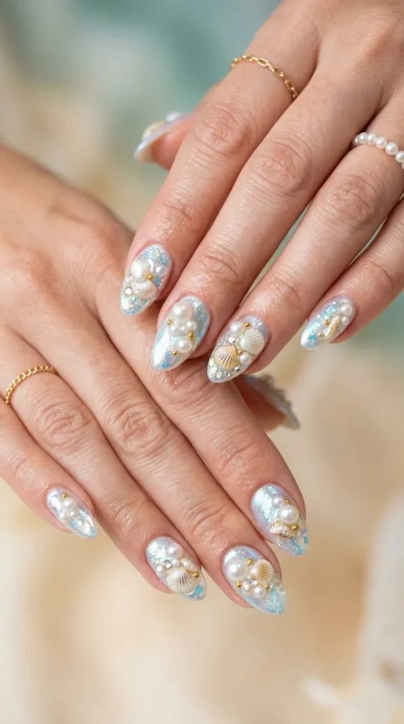 Seashell Pearl Embedded Nails