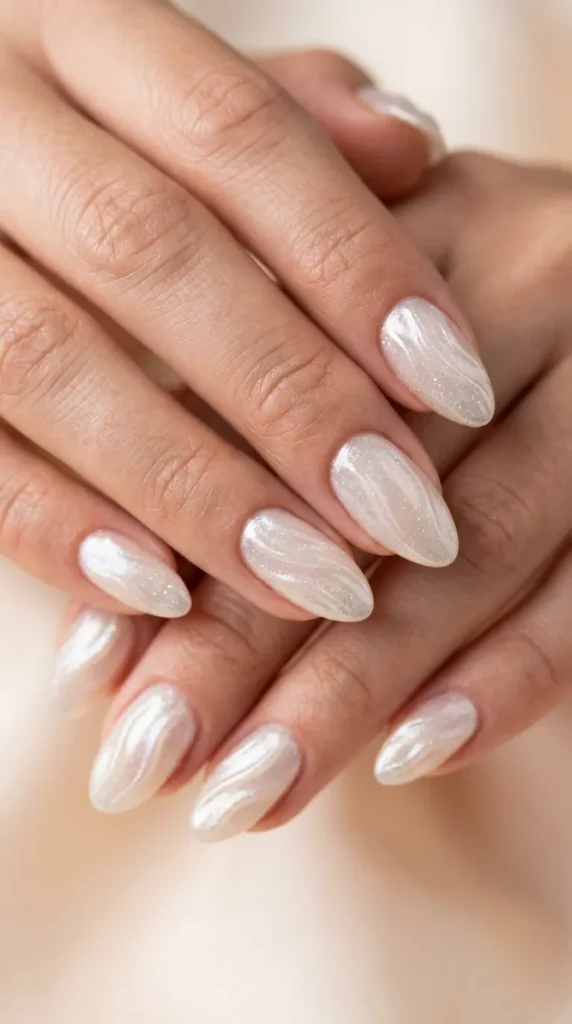 Seashell Pearl Gel Nails