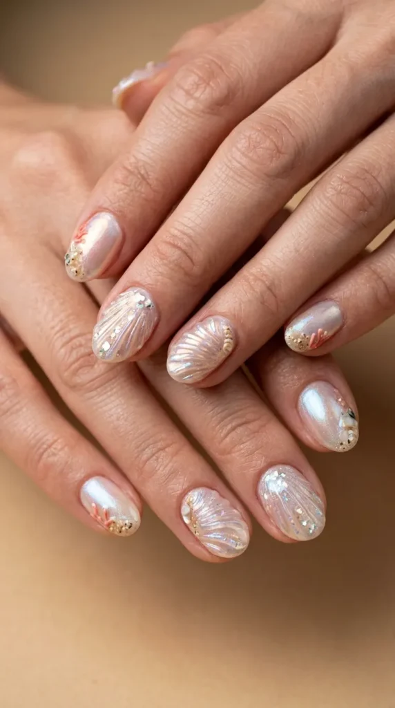 Shell beach texture nails