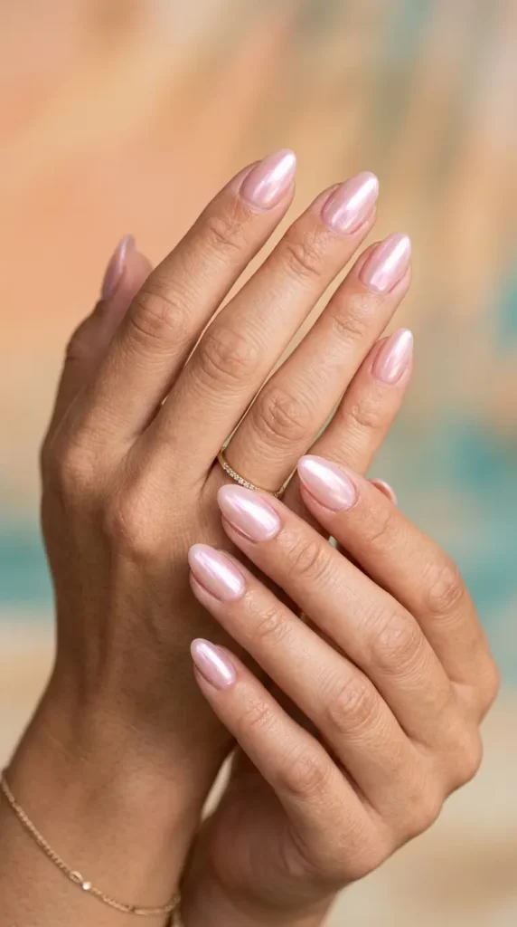 Shell pink glazed donut nails