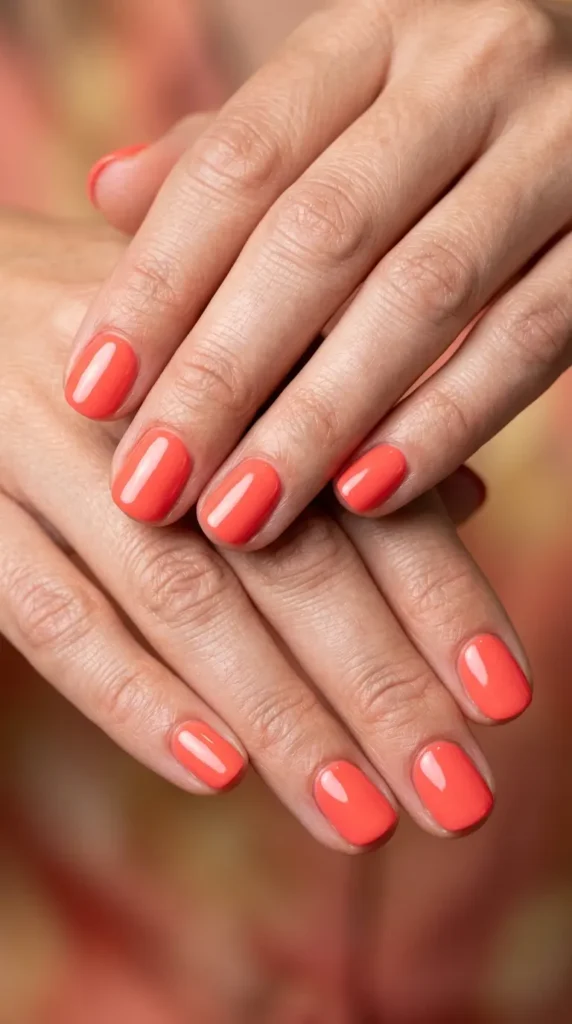 Short Coral Gel Nails