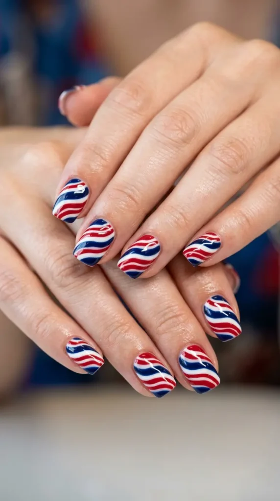 Simple striped nails inspired by waving flags