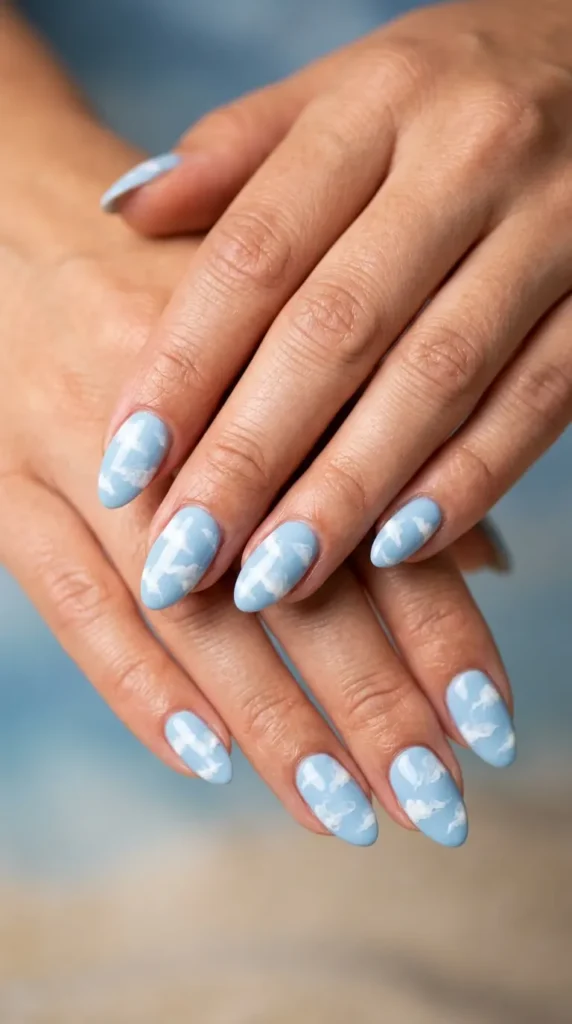 Sky blue cloud beach nails