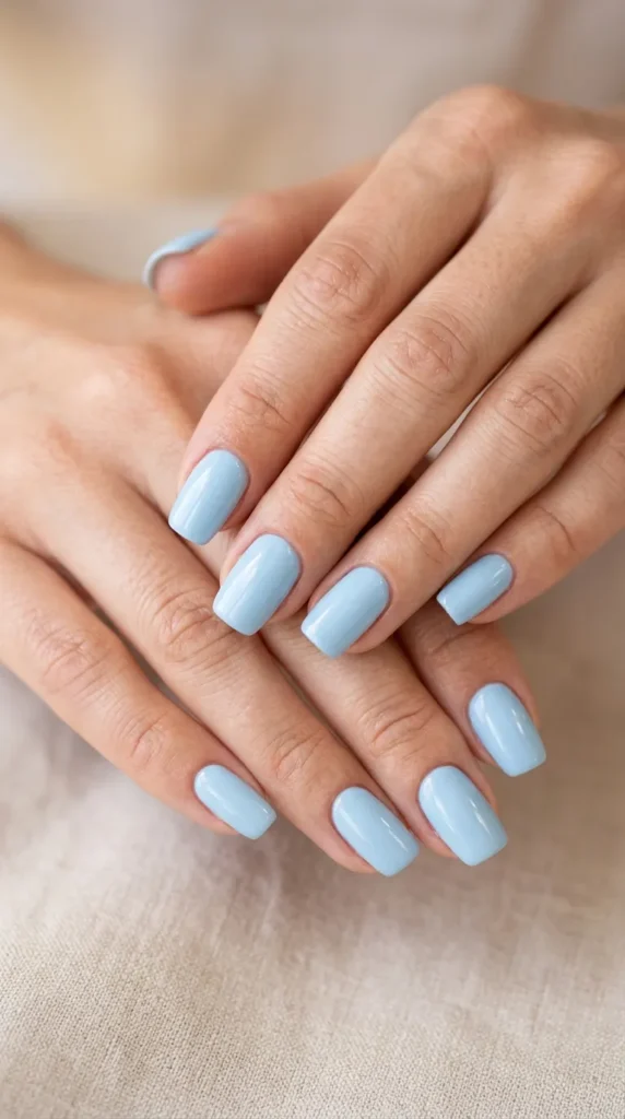 Soft Blue Clean Aesthetic Nails
