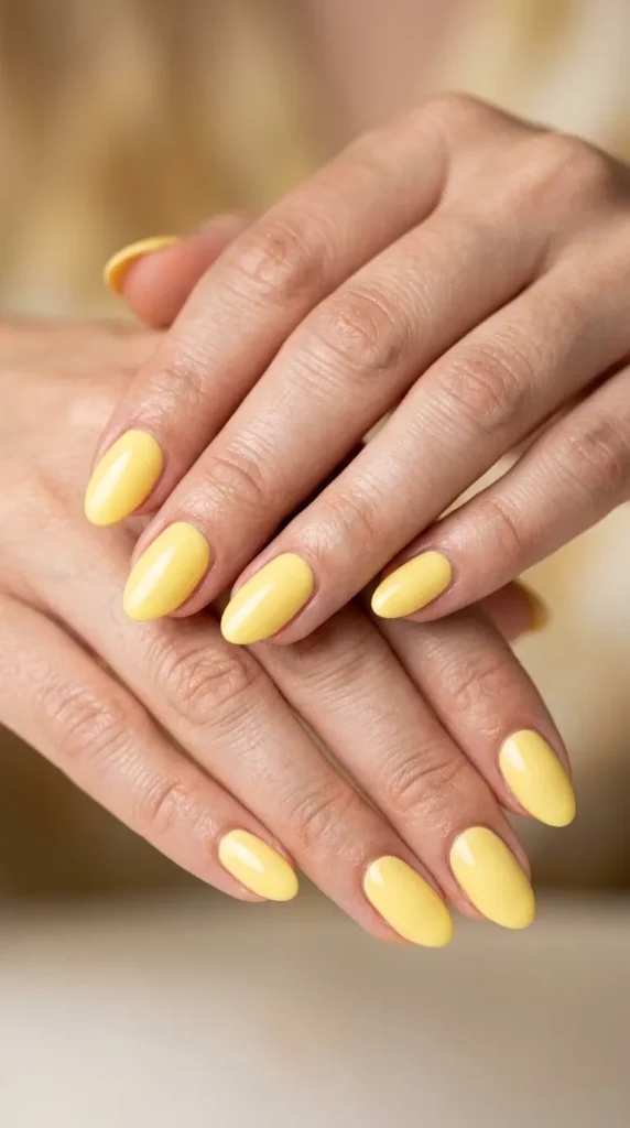 Soft butter yellow pastel nails (solid glossy)