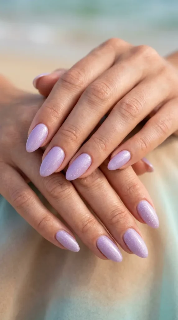 Soft lavender beach shimmer nails