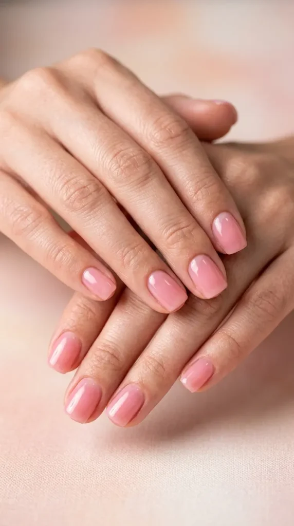 Soft pink jelly nails with translucent depth