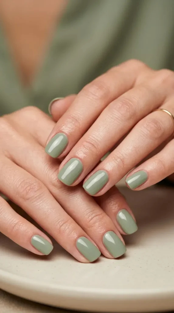 Soft sage green minimalist nails