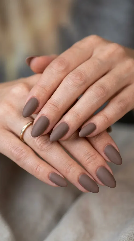 Soft taupe nails with velvet matte finish