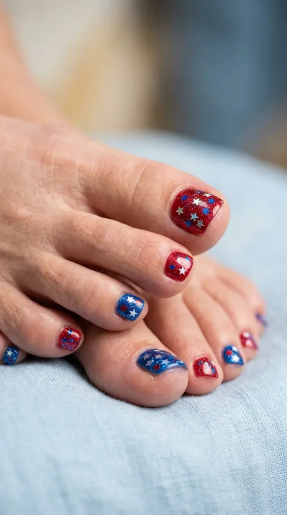Star glitter patriotic Toe design