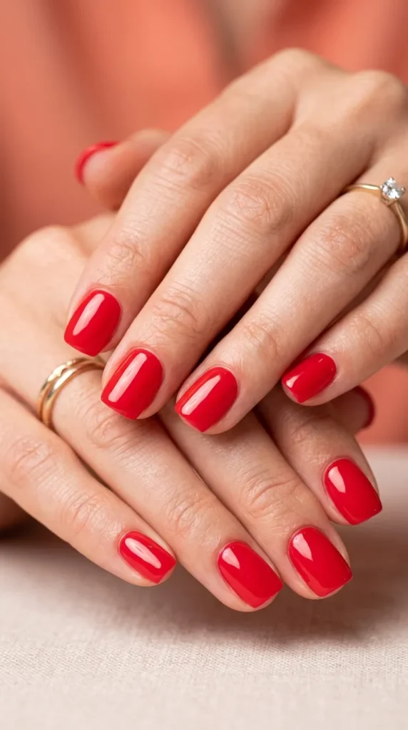 Strawberry Red Glossy Short Nails