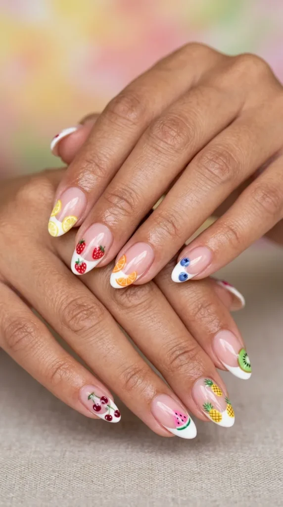 Summer Fruit French Mix Nails