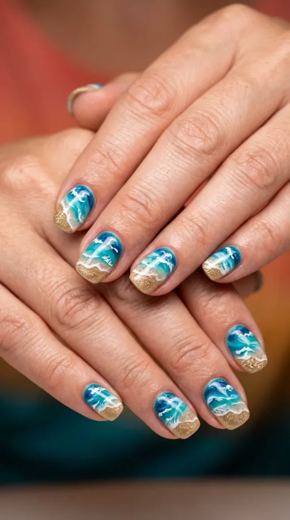 Sunset Beach Wave Nail Art