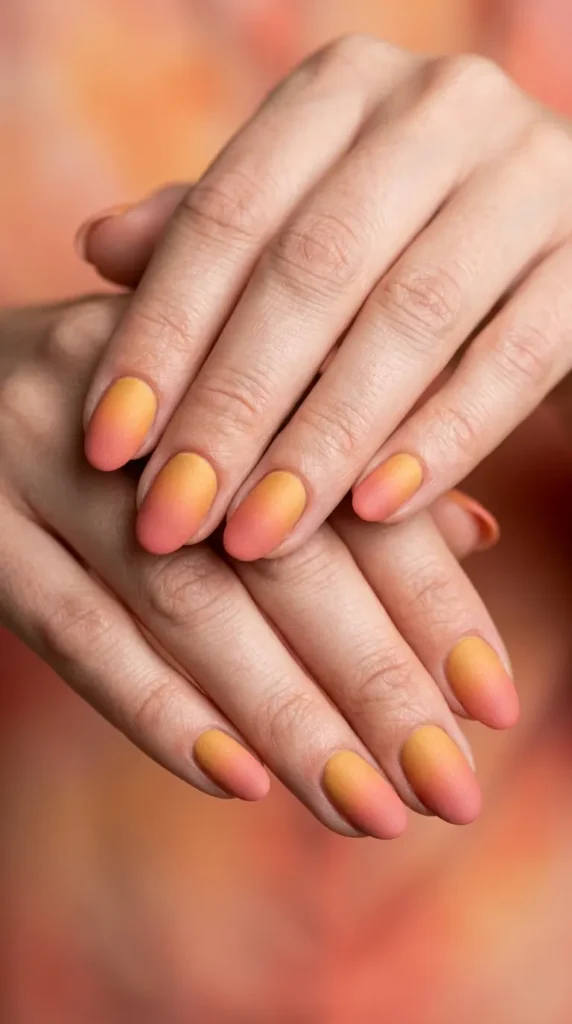 Sunset sky matte gradient nails