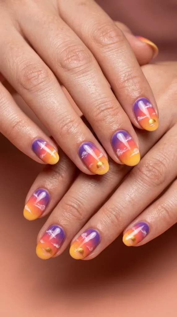 Sunset Sky Painted Nail Art