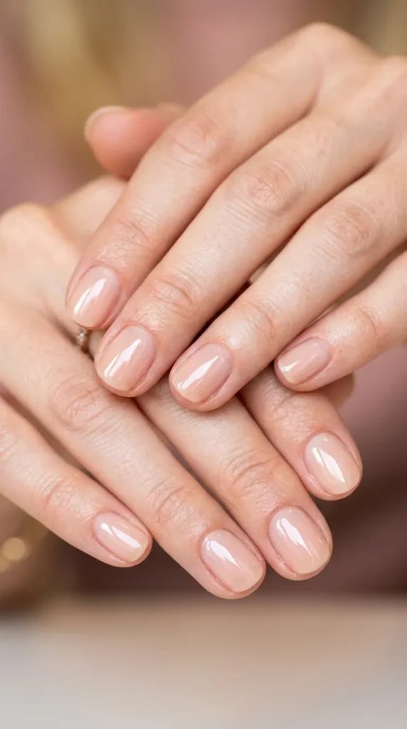 Transparent Nude Glossy Short Nails