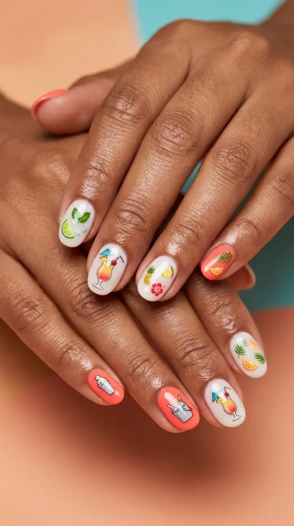 Tropical drink inspired nails (cocktail art accents)