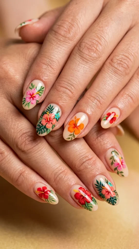 Tropical Flower Hibiscus Nails