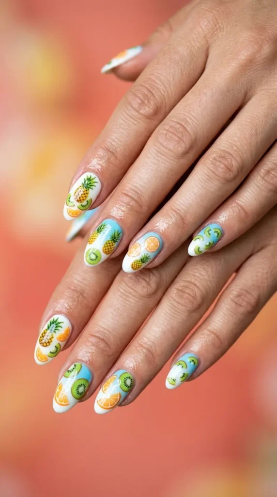 Tropical Fruit Gel Nails