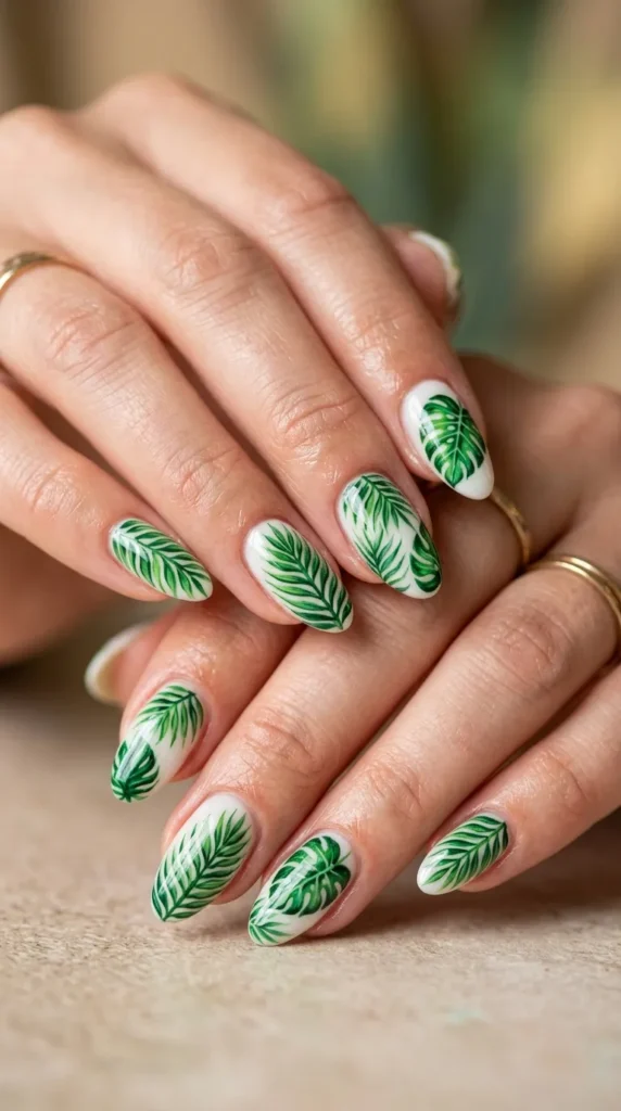 Tropical Palm Leaf Nail Art
