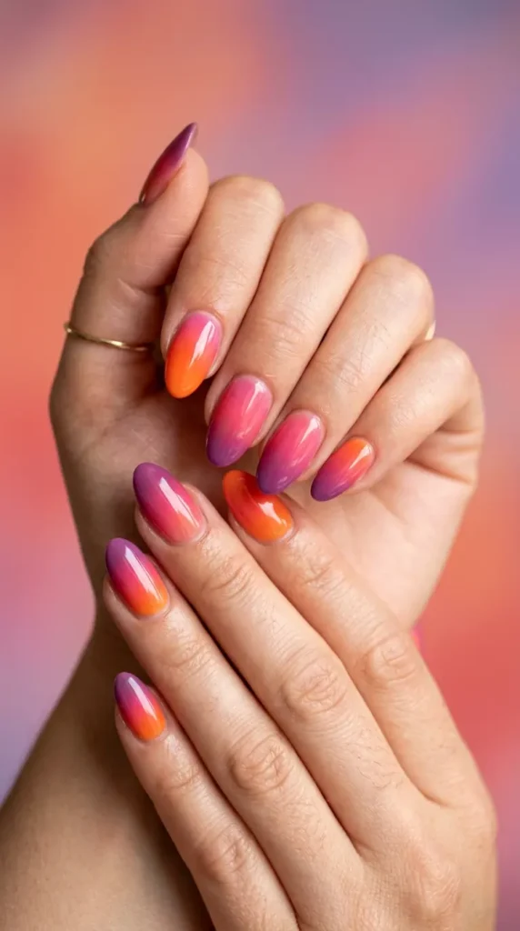 Tropical sunset ombré blend (orange → pink → purple)