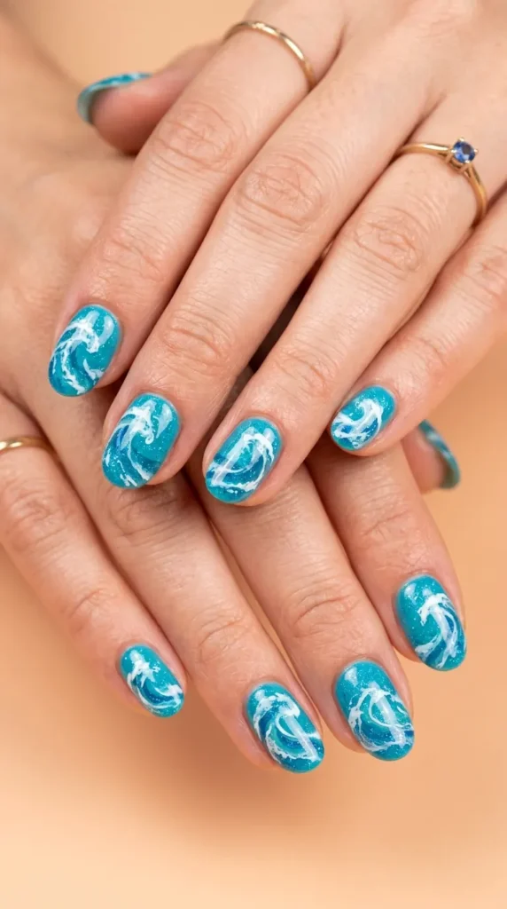 Turquoise ocean wave nails